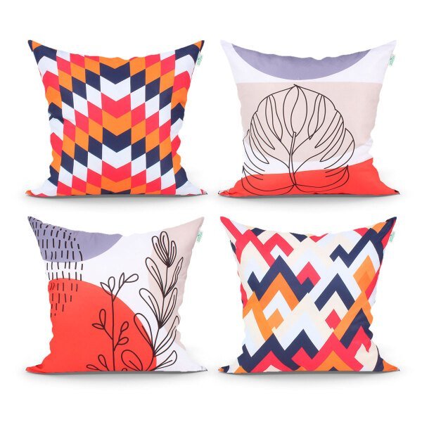 Kit Capa Almofada Laranja para Quarto Estampada Geométrica 4 Unidades 45cm x 45cm com zíper - 1