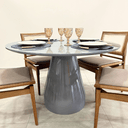 Ver imagem 4 de - Mesa de Jantar Cone Balonê Redonda 150 Cm Tampo Laca Cinza + Vidro Base Cinza