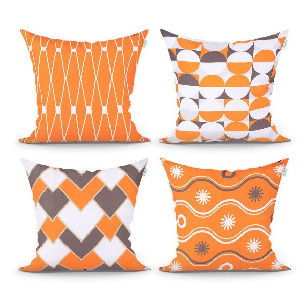 Capa para Almofada Laranja Estampada Decorativa 4 Unidades 45cm x 45cm com zíper - 1