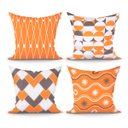 Ver imagem 1 de Capa para Almofada Laranja Estampada Decorativa 4 Unidades 45cm x 45cm com zíper