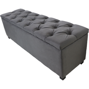 Puf Baú Estofado Capitonê de Casal 140x40x45cm na Cor Cinza Escuro - Estrutura em Mdf