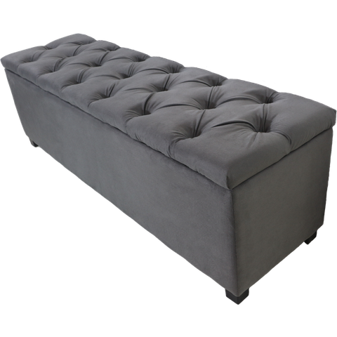 Puf Baú Estofado Capitonê de Casal 140x40x45cm na Cor Cinza Escuro - Estrutura em Mdf