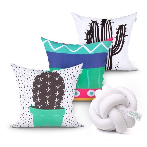 Capa de almofada para Quarto Cacto Verde Estampada Kit 3 Unidades 45cm x 45cm + Almofada Nó Escandin - 1