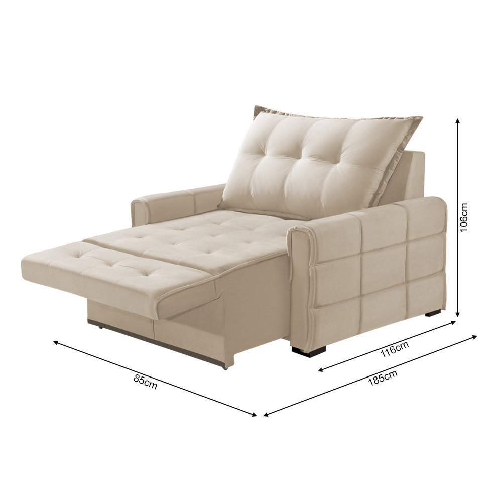 Poltrona Premium Confortável Retrátil e Reclinável 85cm Dubai Veludo Bege - 4