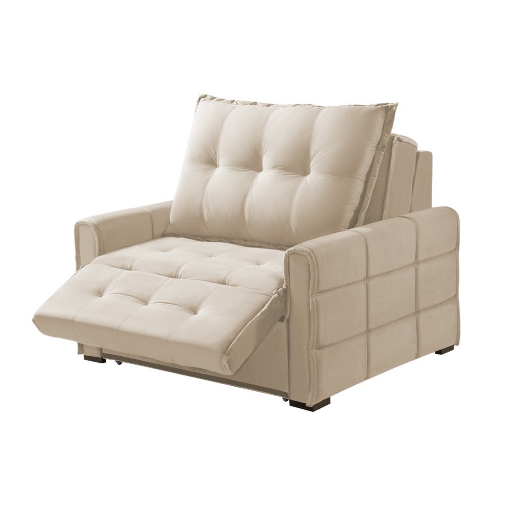 Poltrona Premium Confortável Retrátil e Reclinável 85cm Dubai Veludo Bege - 3