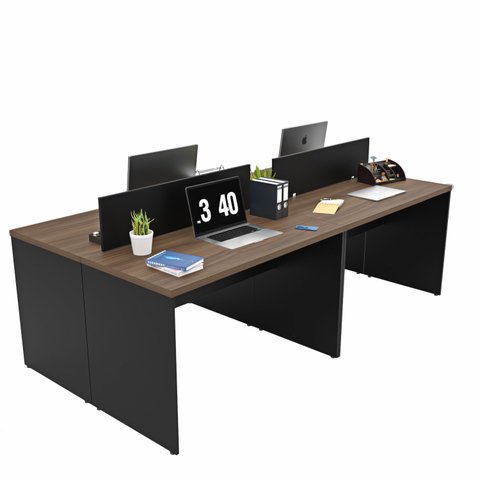 Estação de Trabalho Mesa Plataforma Escritório 1200x600 4 Lugares Netmobil - Nogal/preto