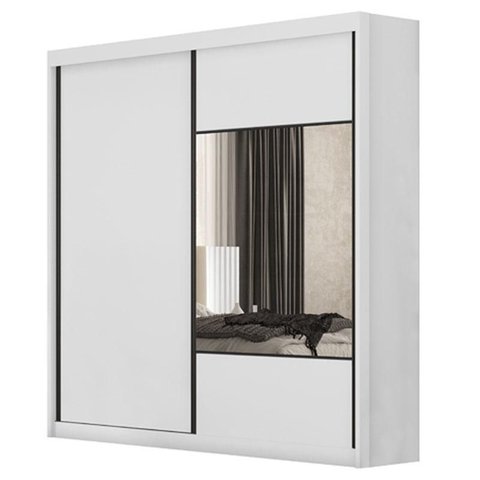 Guarda Roupa Casal Sienna 2 Portas 4 Gavetas Neve com Espelho