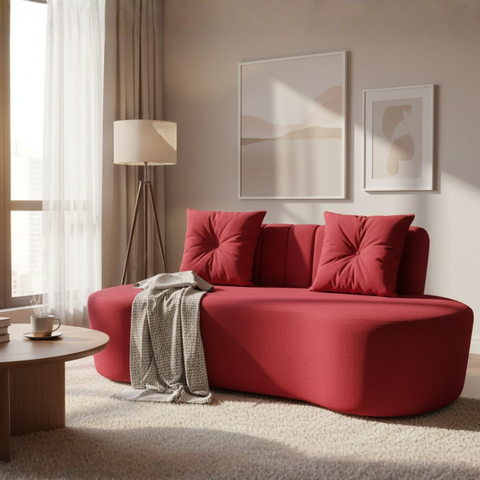 Sofá 3 Lugares Orgânico Curvo Madrid 180cm Suede Vermelho