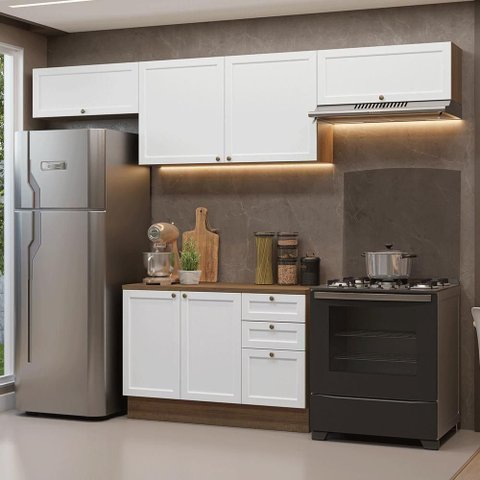 Armário de Cozinha Completa 280 Cm Vik Madesa 01 Rustic/branco