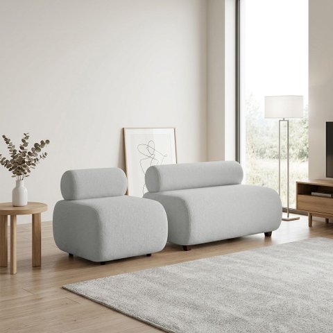 Sofá Namoradeira e Poltrona Decorativa para Sala Nara Bouclê D03 - D'Rossi