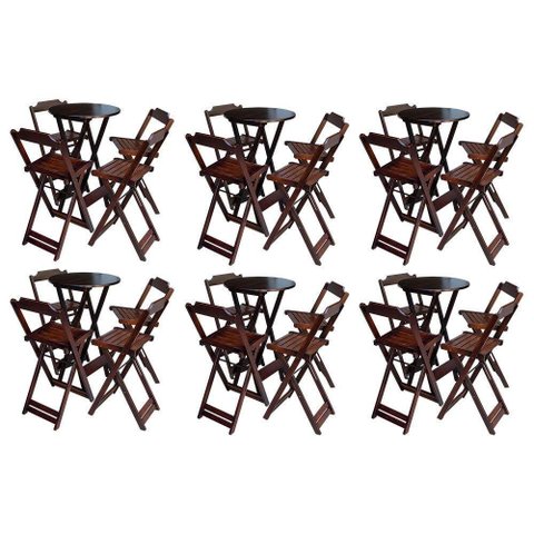 Kit 6 Jogos De Mesa Bistrô De Madeira Com 4 Cadeiras Dobravel Imbuia - Marrom