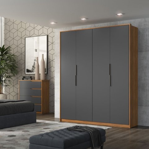 Guarda Roupa Casal Attore 4 Portas Amêndola Touch Grafito Demartêz