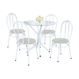 Conjunto de Mesa e 4 Cadeiras Lírio Branco/Bege - Marcheli - 1