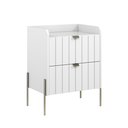 Ver imagem 3 de Mesa de Cabeceira com Gaveta Riscada Branca para Quarto 100% Mdf Moriah 45cm Base Metal Champagne