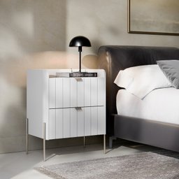 Mesa de Cabeceira com Gaveta Riscada Branca para Quarto 100% Mdf Moriah 45cm Base Metal Champagne - 3