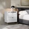 Mesa de Cabeceira com Gaveta Riscada Branca para Quarto 100% Mdf Moriah 45cm Base Metal Champagne - 3