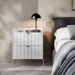 Mesa de Cabeceira com Gaveta Riscada Branca para Quarto 100% Mdf Moriah 45cm Base Metal Champagne - 4