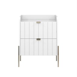 Mesa de Cabeceira com Gaveta Riscada Branca para Quarto 100% Mdf Moriah 45cm Base Metal Champagne - 5
