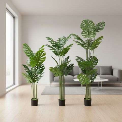 3 Costela de Adão Planta Artificial para Decoração com 180/160/120m, Planta Artificial Realista.