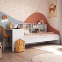 Ver imagem 1 de Cama Solteiro com Escrivaninha e Estante Infantil Juvenil Cor:Branco