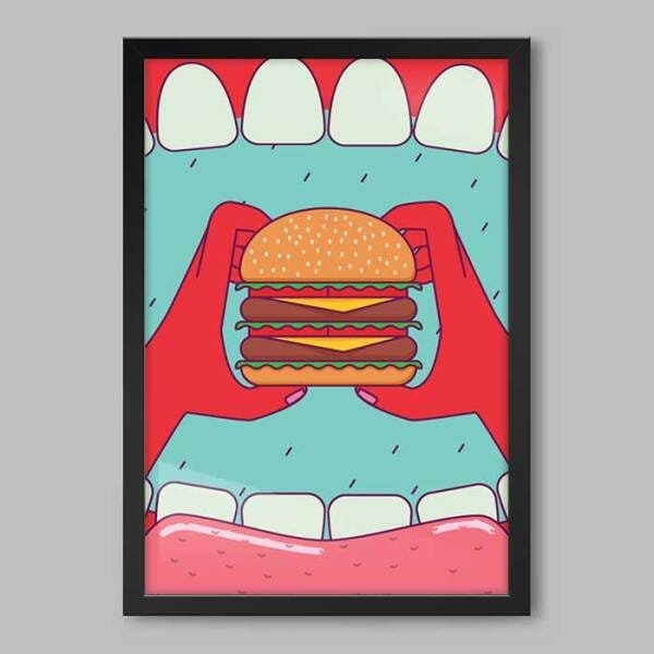 Quadro Cozinha História da Garganta - 45x30cm - Moldura Caixa Preto - 1