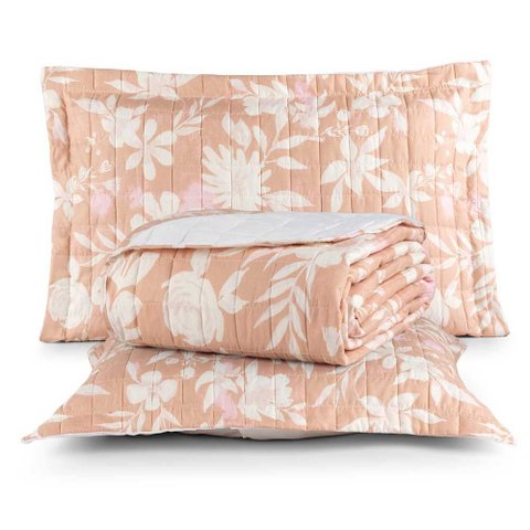 Kit Cobre Leito Karina Casal Micropercal 300 Fios Colcha Estampado 3 Peças Floral 1