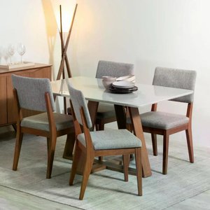 Conjunto de Jantar Mesa com Vidro Avena 4 Cadeiras Ella - Canella C/ Mescla Cinza