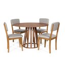 Ver imagem 1 de Mesa de Jantar Redonda Gabi Noronha com 4 Cadeiras Estofadas Ella Cinza Claro