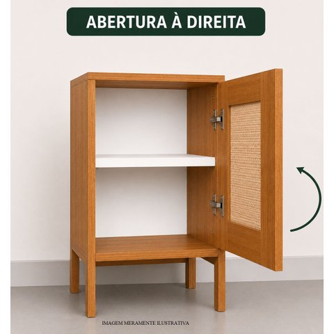 Mesa de Cabeceira Madeira 100% MDF, 1 Porta com Detalhe em Palhinha, Cor Freijó
