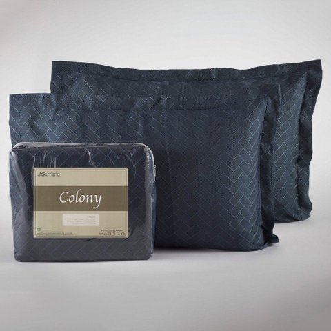 Kit Colcha Queen e 2 Fronhas Colony Bricks Azul Petróleo 100