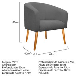 Kit 2 Poltronas Luiza Palito Mel Linho Chumbo - Doce Sonho Móveis - 5