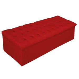 Calçadeira Baú Estofada Mel 140cm Casal com Capitonê Suede Vermelho