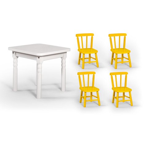 Conjunto Mesinha Infantil Branca com 4 Cadeiras Kids Amarela - Straub Web
