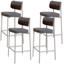 Ver imagem 1 de Kit 04 Banquetas Alta Bar Cozinha Sala de Jantar Aço Branco Kaira C01 Linho Cinza Courino Whisky -