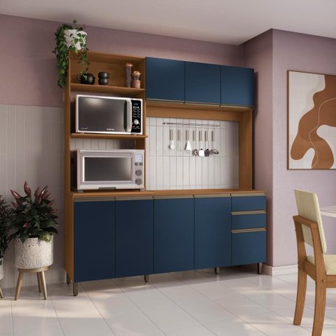 Cozinha Compacta Luna sem Tampo e Pia Kappesberg 3 Peças Canela/azul Profundo