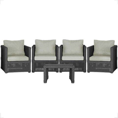 Mesa Centro e 4 Poltronas Madri Corda Náutica Estofado 3 Trama Original