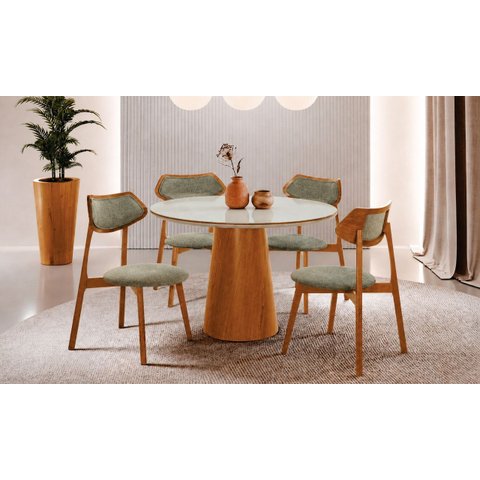 Sala de Jantar Redonda 4 Cadeiras Maciça Cone-linho-imperial