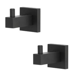 Kit 2 Porta Toalha Cabide Preto/black para Banheiro Quadrado - 1