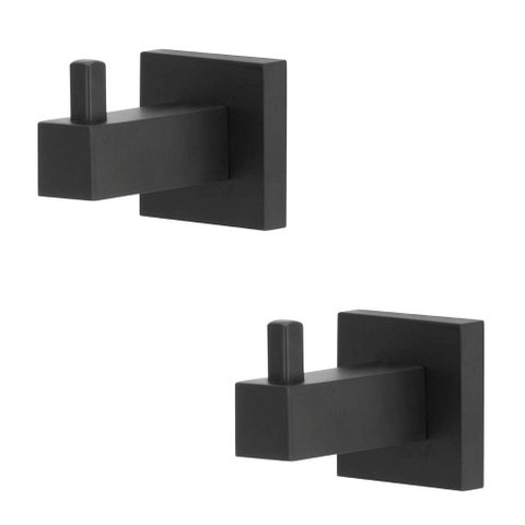 Kit 2 Porta Toalha Cabide Preto/black para Banheiro Quadrado