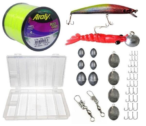 Kit De Pesca Completo Com Linha Iscas Acess Rios Madeiramadeira