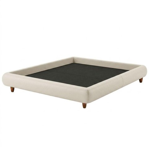 Cama Box Queen Nami Facto com Pés de Madeira Off White Pérola Estofados 176cm