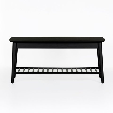 Banco Sapateira com Prateleira Ripada Pés de Madeira Liva 100 cm X 36 cm Preto Petar