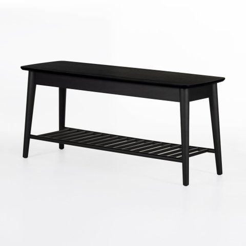 Banco Sapateira com Prateleira Ripada Pés de Madeira Liva 100 cm X 36 cm Preto Petar
