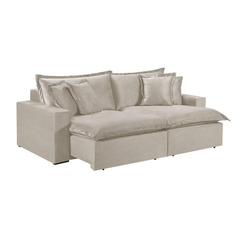 Sofá 3 Lugares Retrátil Encosto Fixo M-145 Veludo Martins Creme