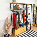 Ver imagem 2 de Kit Arara de Roupas Middle Ample com 2 Gaveteiros e Estante Style Slim Industrial Nozes e Preto