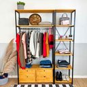 Ver imagem 1 de Kit Arara de Roupas Middle Ample com 2 Gaveteiros e Estante Style Slim Industrial Nozes e Preto