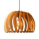 Ver imagem 1 de Luminária Pendente Grande Redondo Aletado Madeira Rustico Cor:marfim