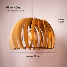 Luminária Pendente Grande Redondo Aletado Madeira Rustico Cor:marfim - 5