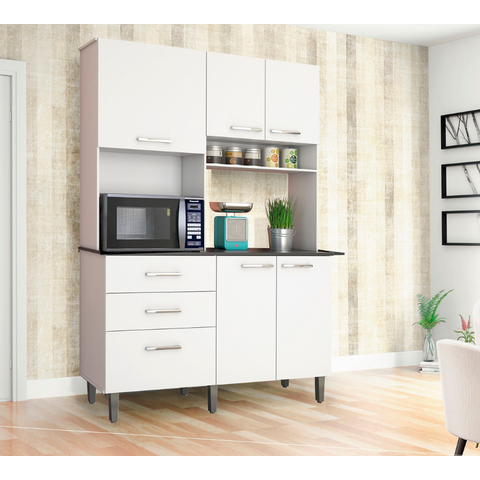 Cozinha Compacta 5 Portas e 3 Gavetas com Balcão Branco Acacia