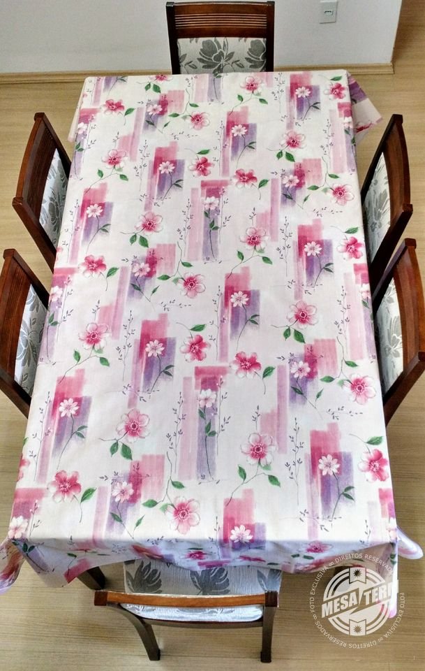 Toalha de Mesa Térmica Impermeável Flores Rosada 1,40 x 3,00M - 3